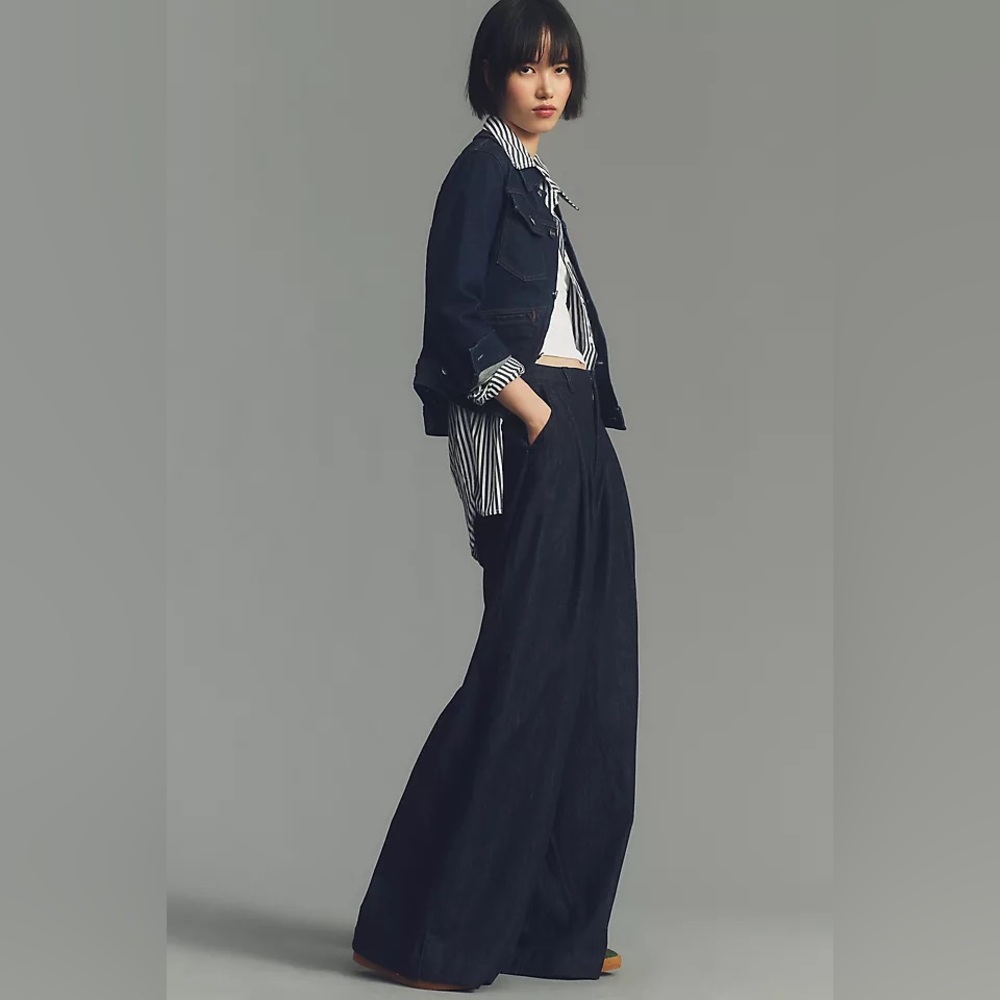 MAEVE by ANTHROPOLOGIE The Avery Pleated Wide Leg Denim Trousers - Picture 3 of 11